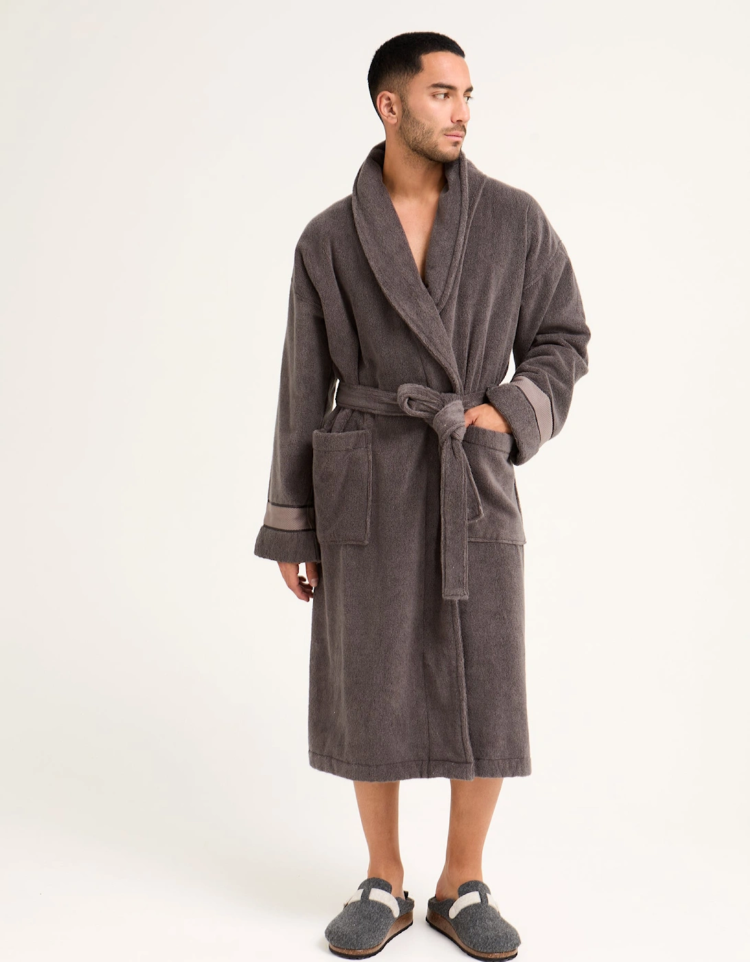 Mister You Bamboo Towelling Robe in Smoke Grey