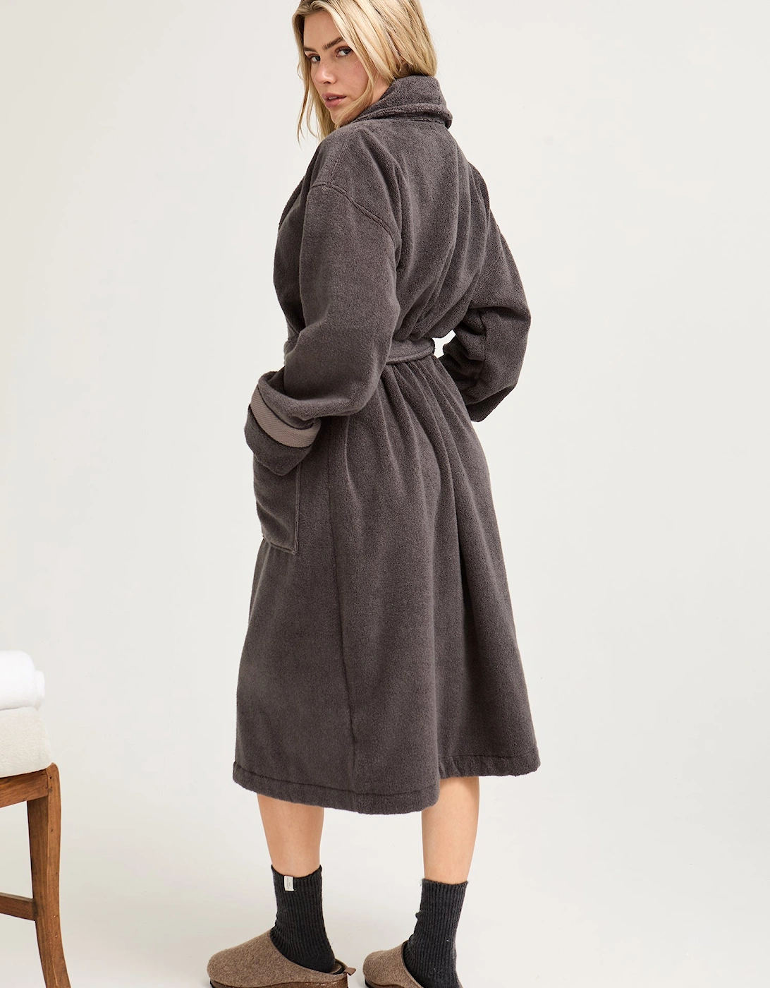 Bamboo Towelling Robe in Smoke Grey