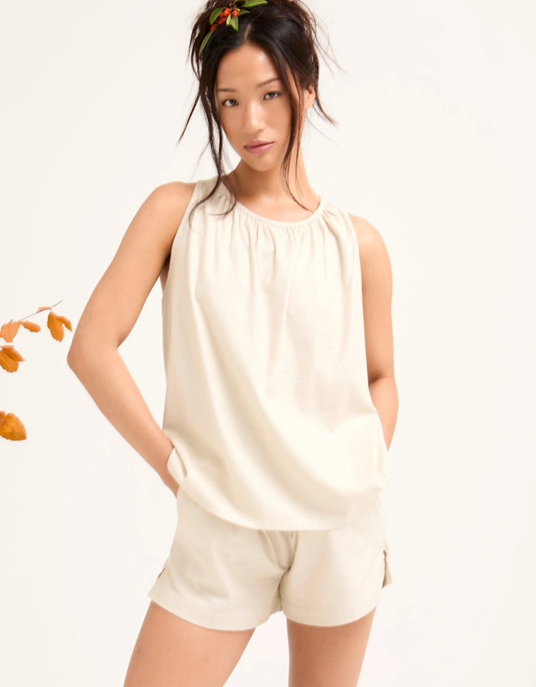Cotton Modal Vest Short Set in Natural