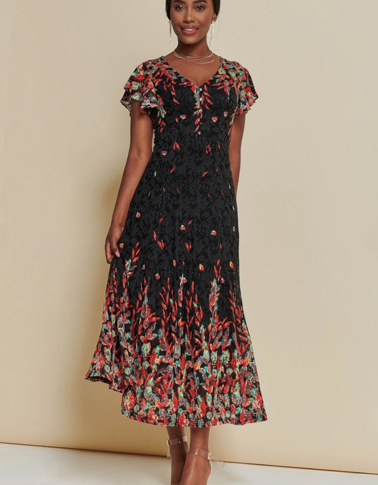 Mirrored Print Lace Maxi Dress