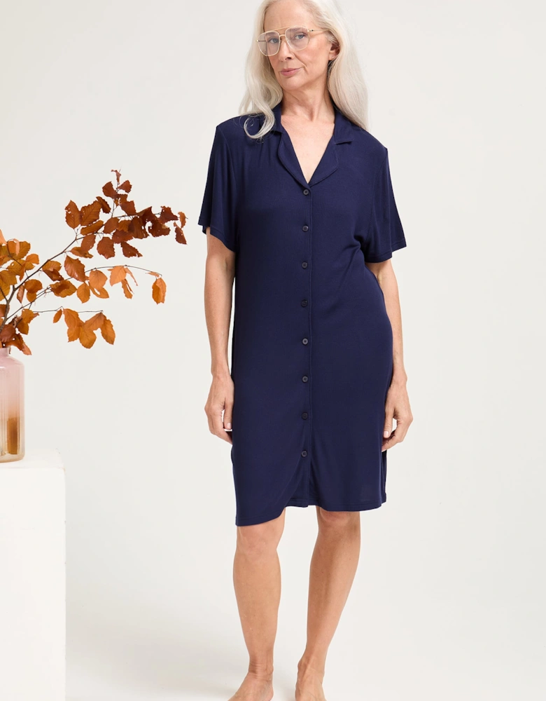EcoVero Ribbed Nightshirt in Midnight