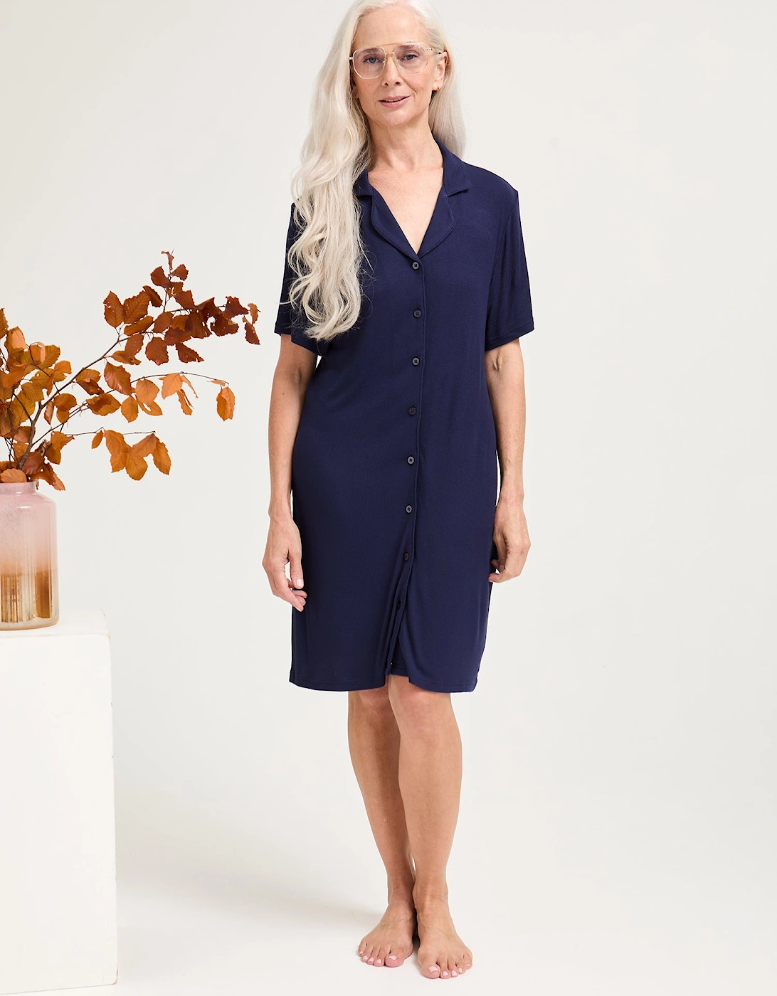 EcoVero Ribbed Nightshirt in Midnight