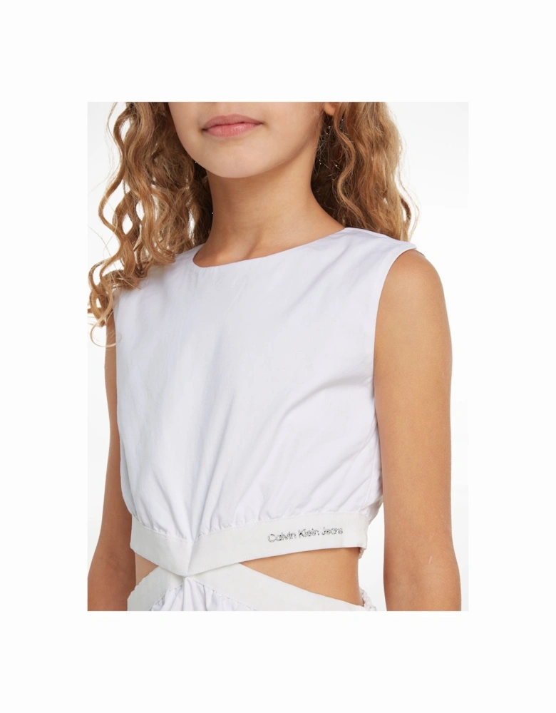 Girls Minimalistic Tape Dress in White