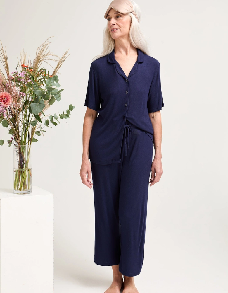EcoVero Ribbed Shirt Capri Set in Midnight