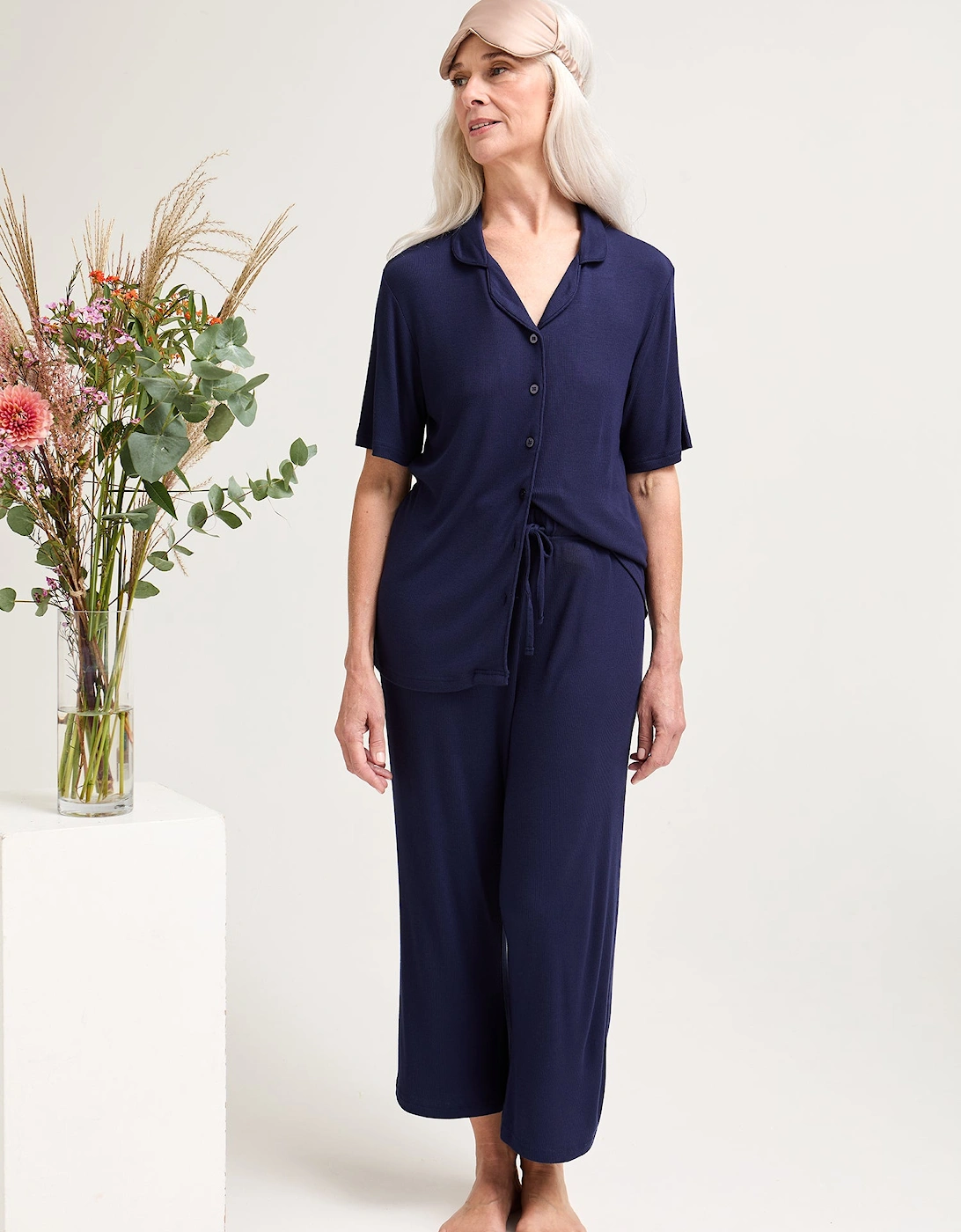 EcoVero Ribbed Shirt Capri Set in Midnight