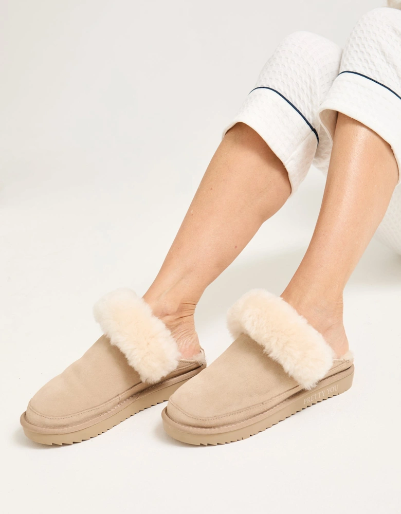 Hallie Sheepskin Multiway Slippers in Beige