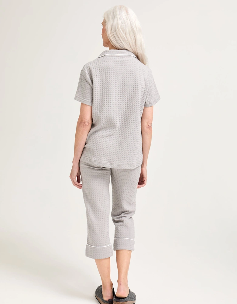 Luxury Suite Waffle Short Shirt Trouser Set in Grey
