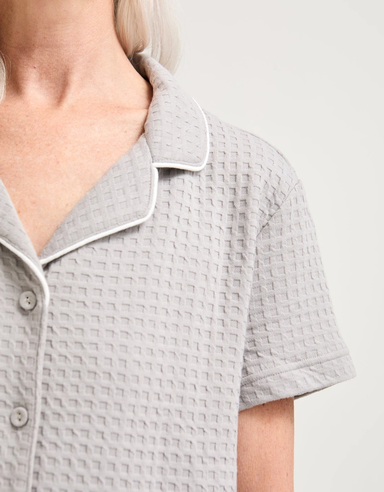 Luxury Suite Waffle Short Shirt Trouser Set in Grey