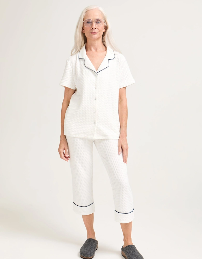 Luxury Suite Waffle Short Shirt Trouser Set in White