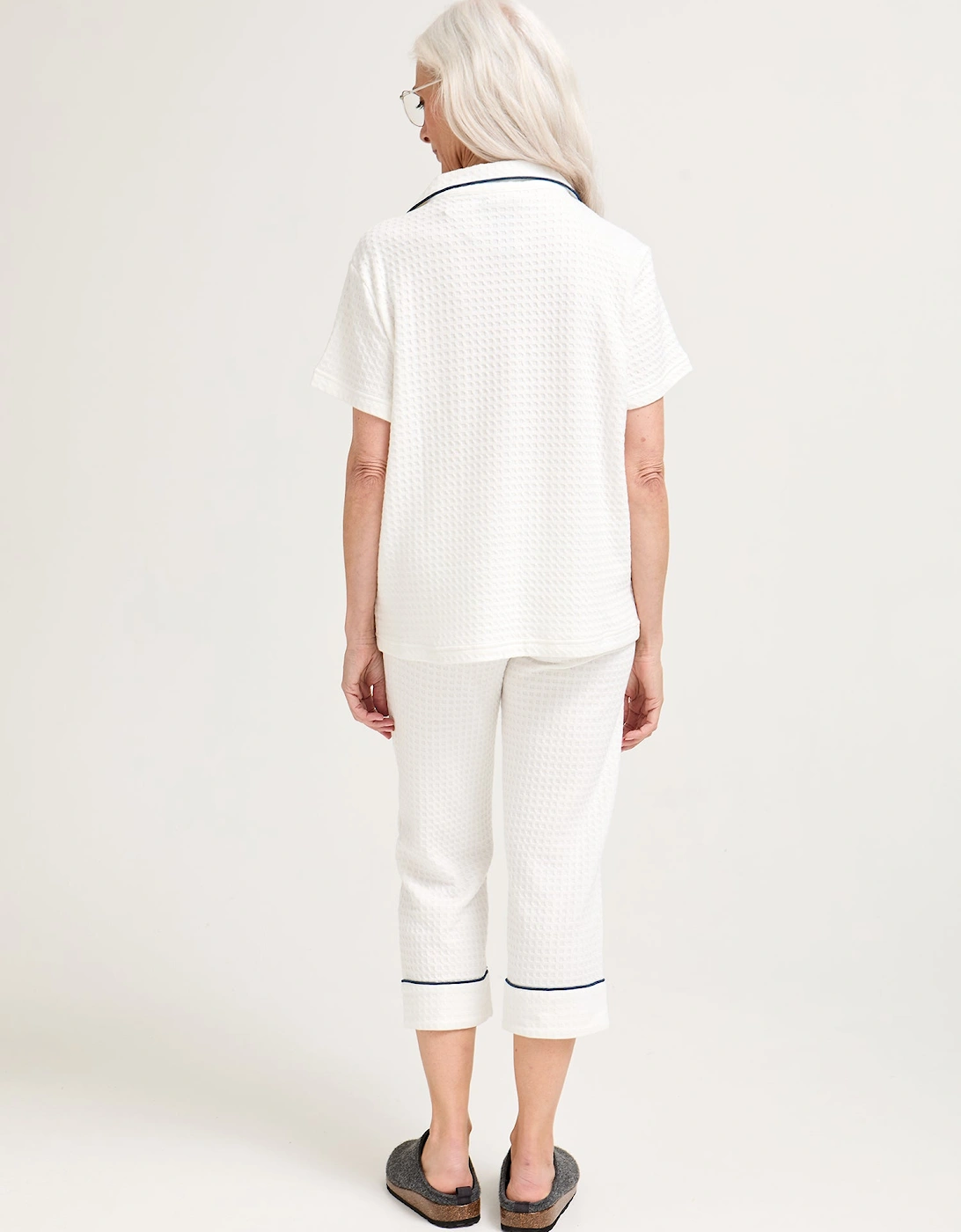 Luxury Suite Waffle Short Shirt Trouser Set in White