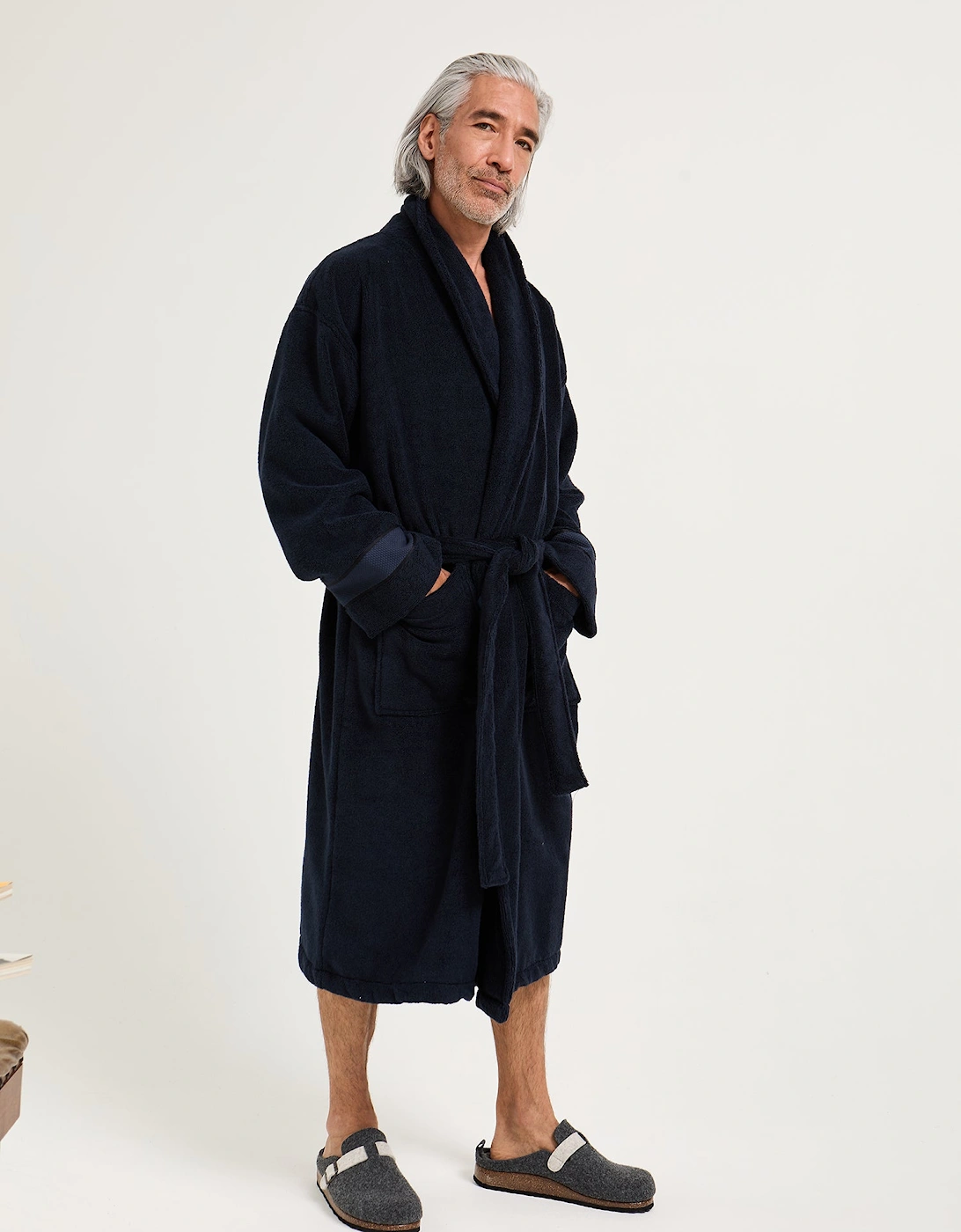 Mister You Bamboo Towelling Robe in Midnight