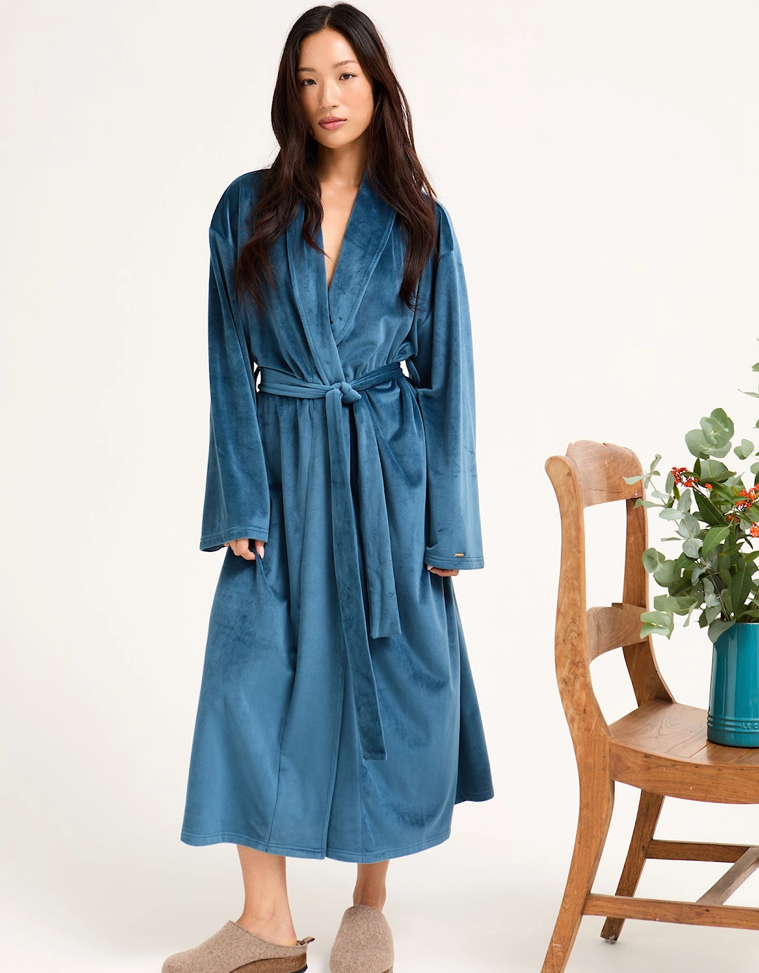 Velour Longline Dressing Gown in Teal, 6 of 5