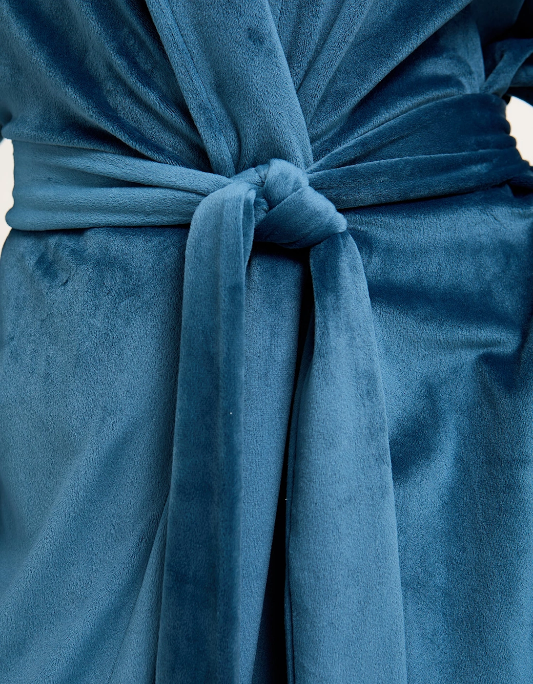 Velour Longline Dressing Gown in Teal