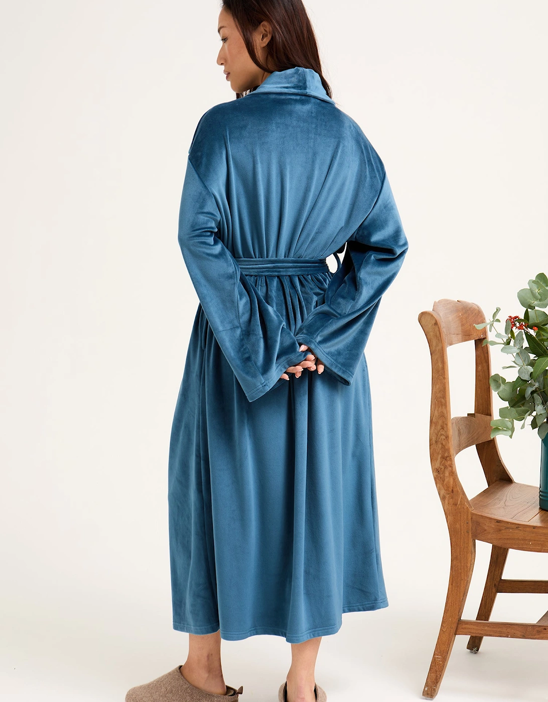 Velour Longline Dressing Gown in Teal