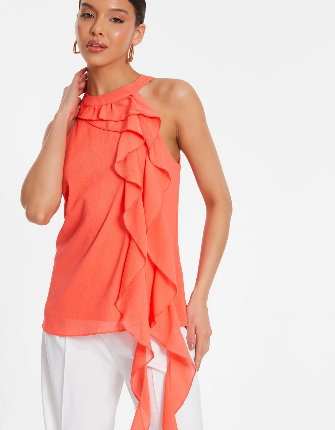 Coral Chiffon Frill Drape Top, 2 of 1