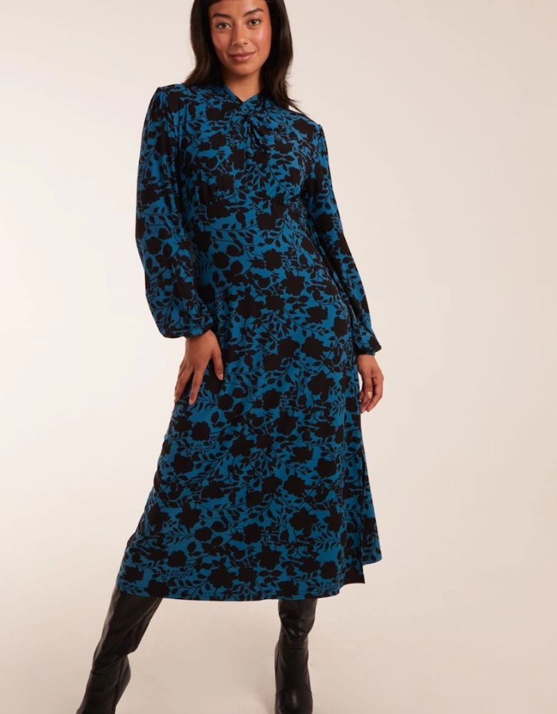Wrap Neck Fit And Flare Midi Dress