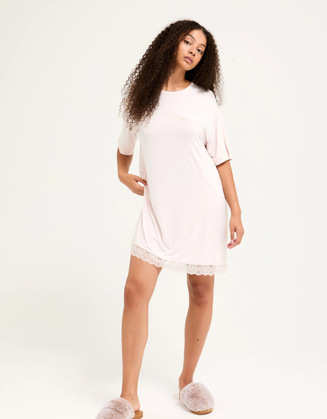 Bamboo Lace Tee Dress in Powder Puff, 5 of 4