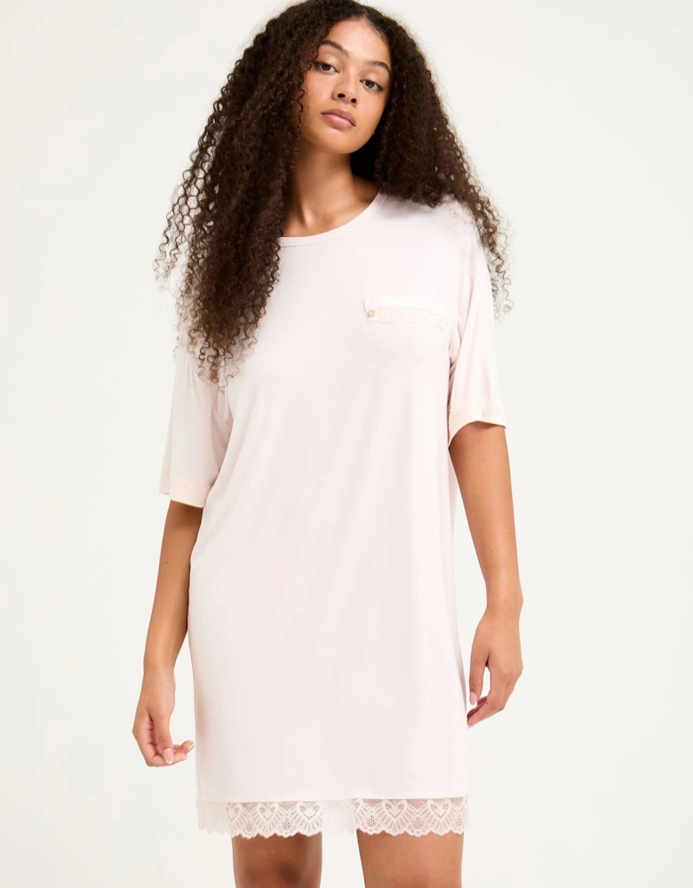 Bamboo Lace Tee Dress in Powder Puff