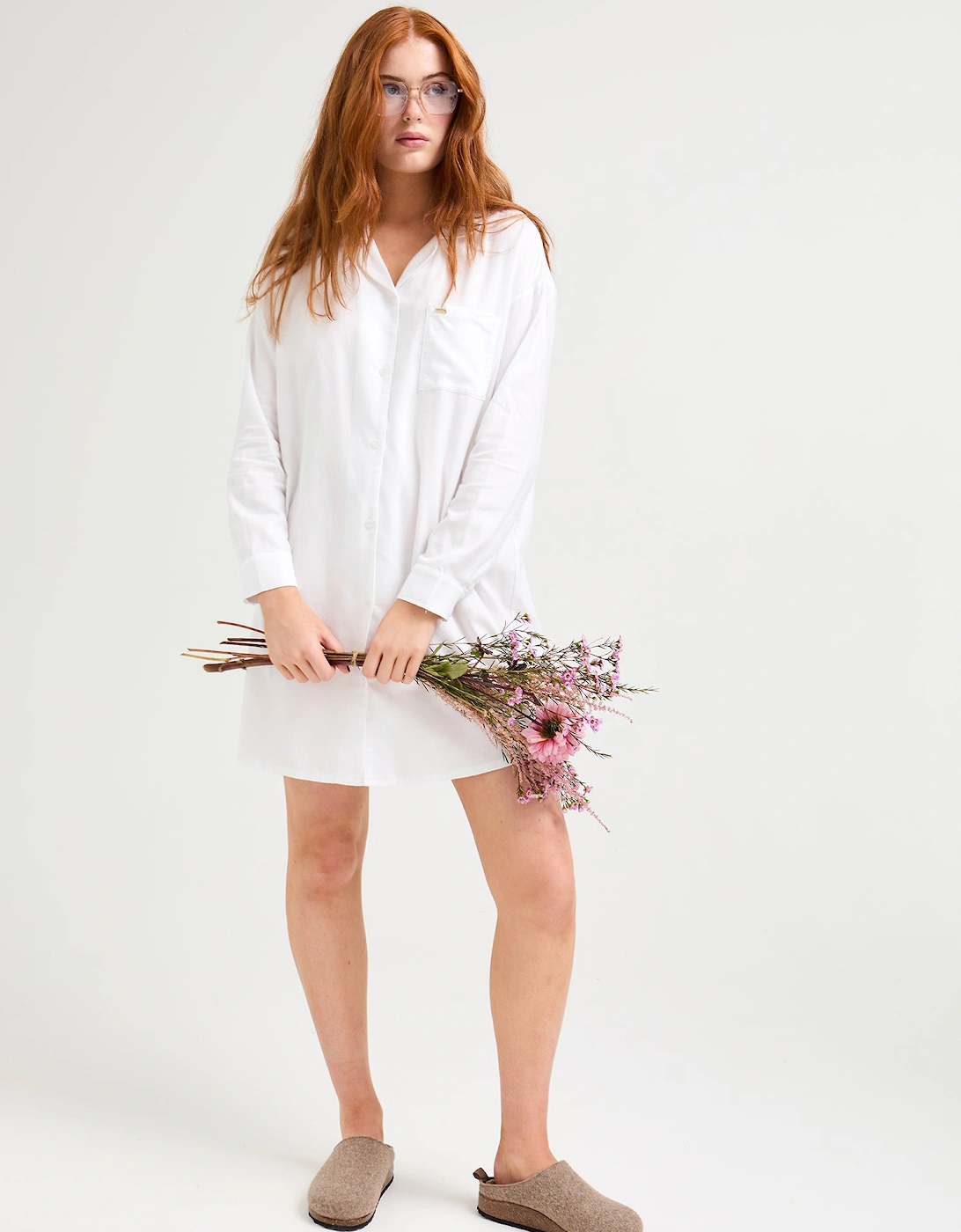 Cotton Modal Relaxed Nightshirt in White, 6 of 5