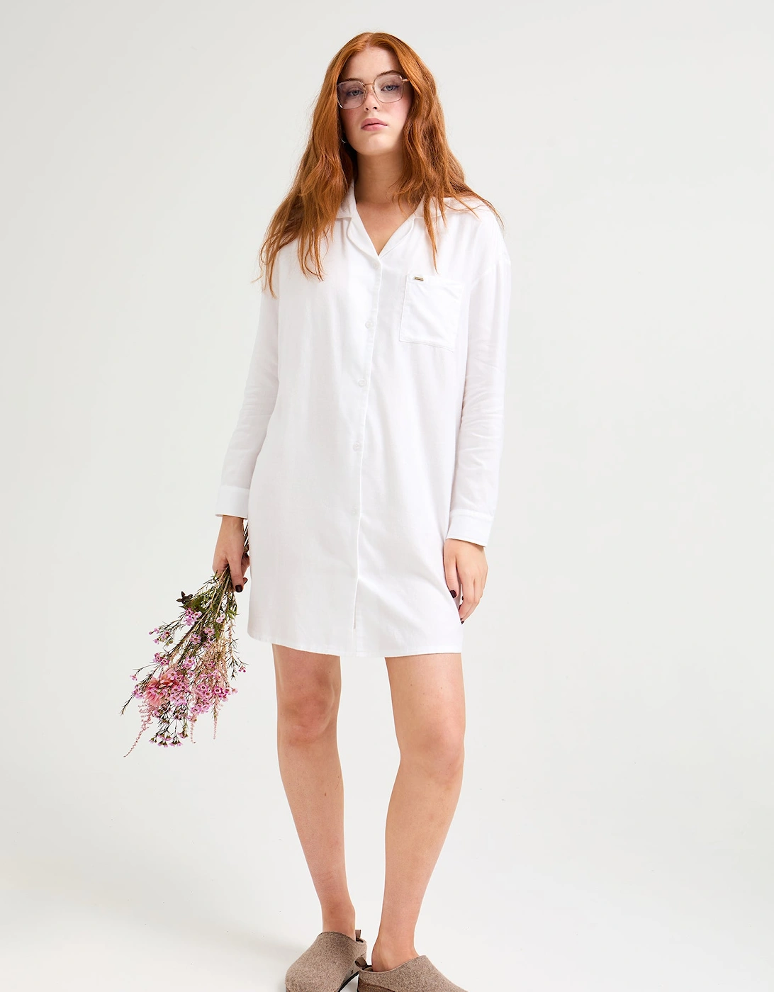 Cotton Modal Relaxed Nightshirt in White