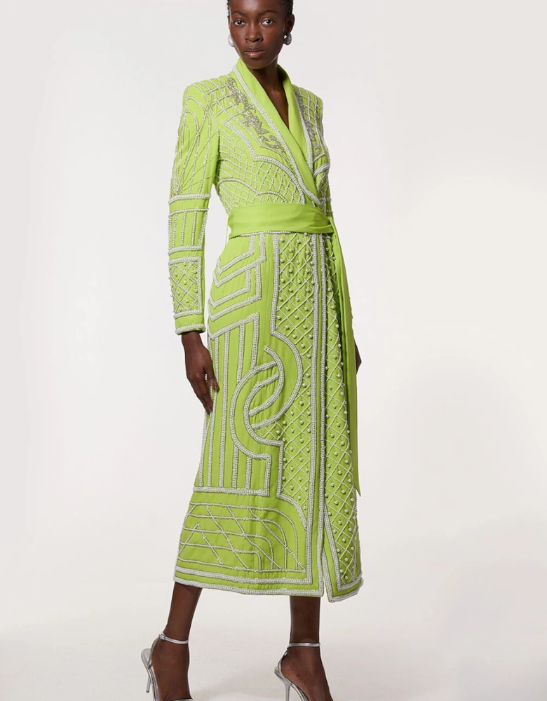 Tall Crystal Embellished Woven Maxi Blazer Dress