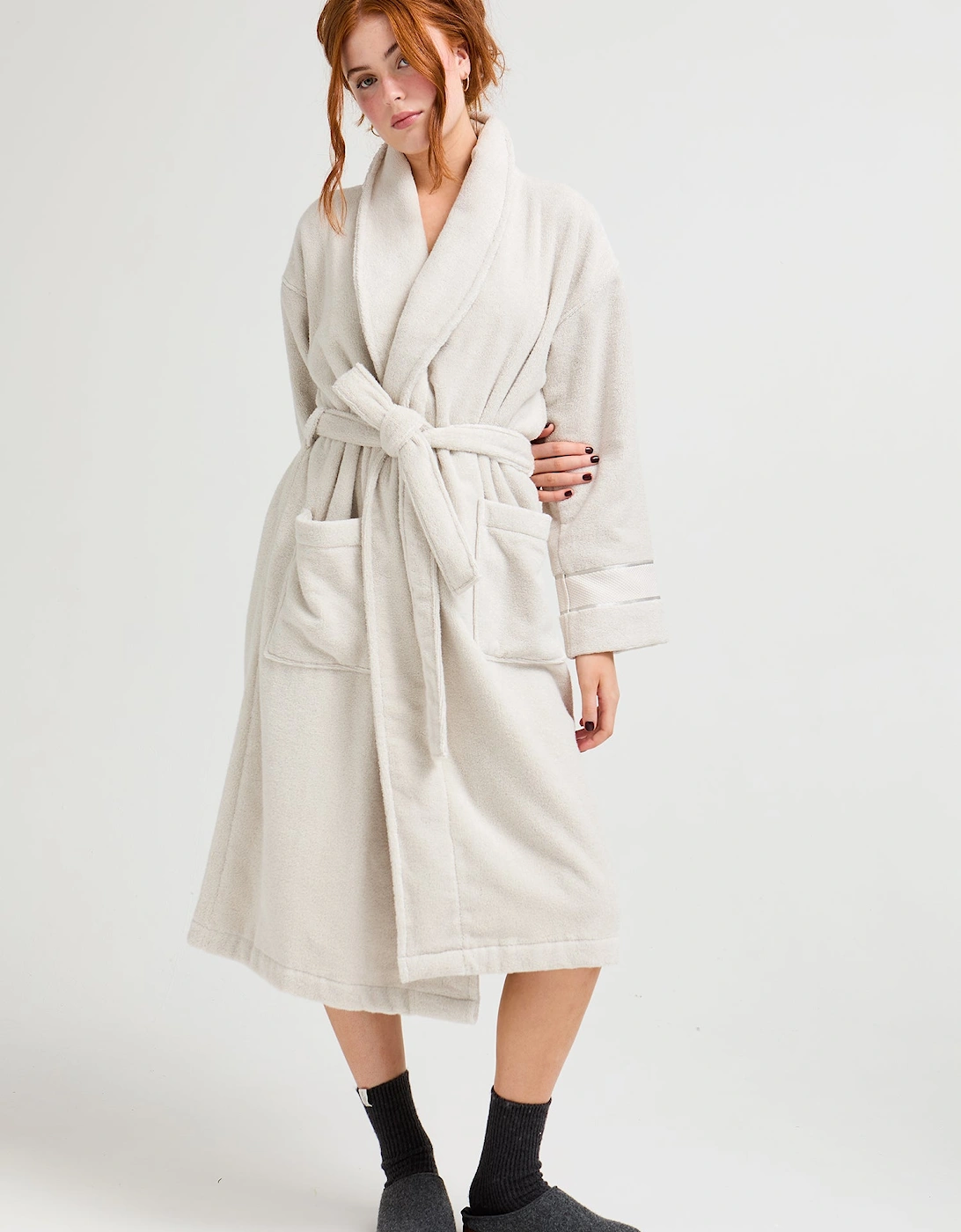 Bamboo Towelling Robe in Light Grey