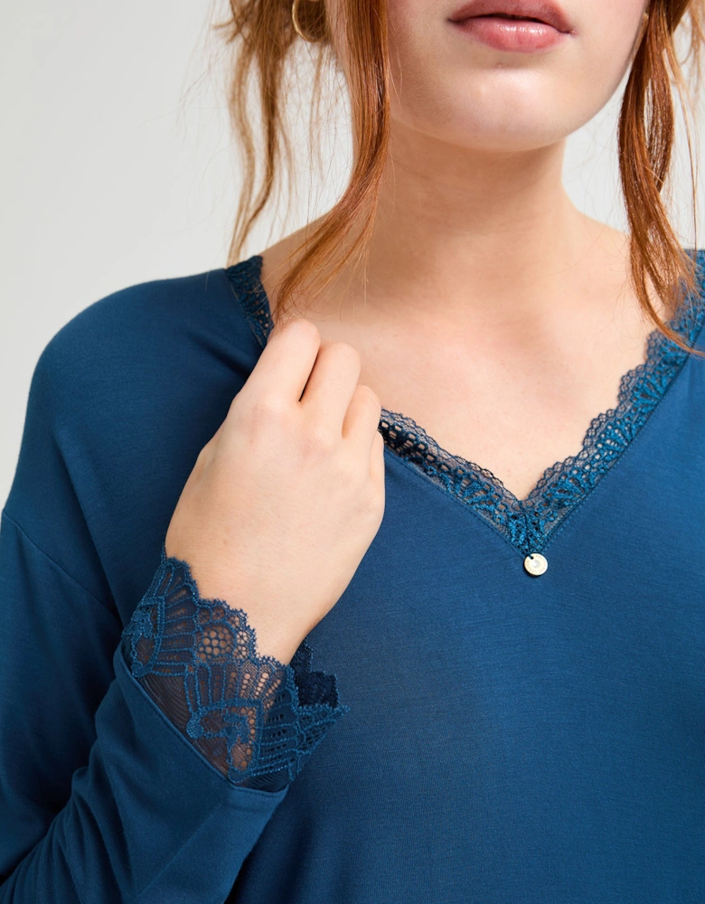 Bamboo Lace Nightdress in Teal