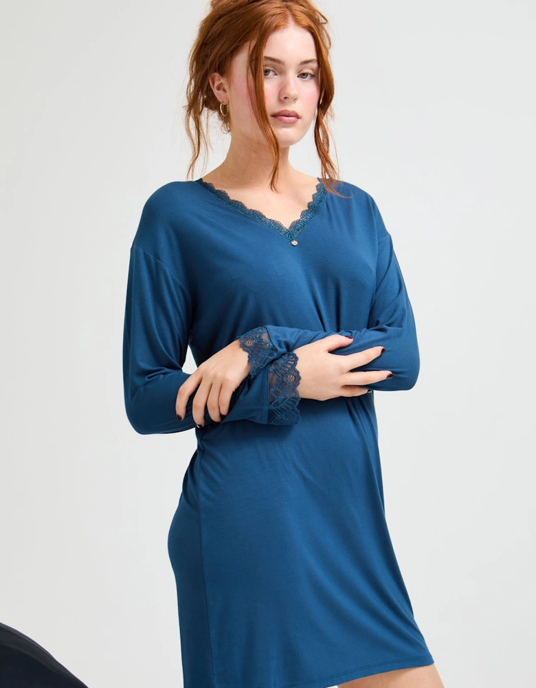 Bamboo Lace Nightdress in Teal