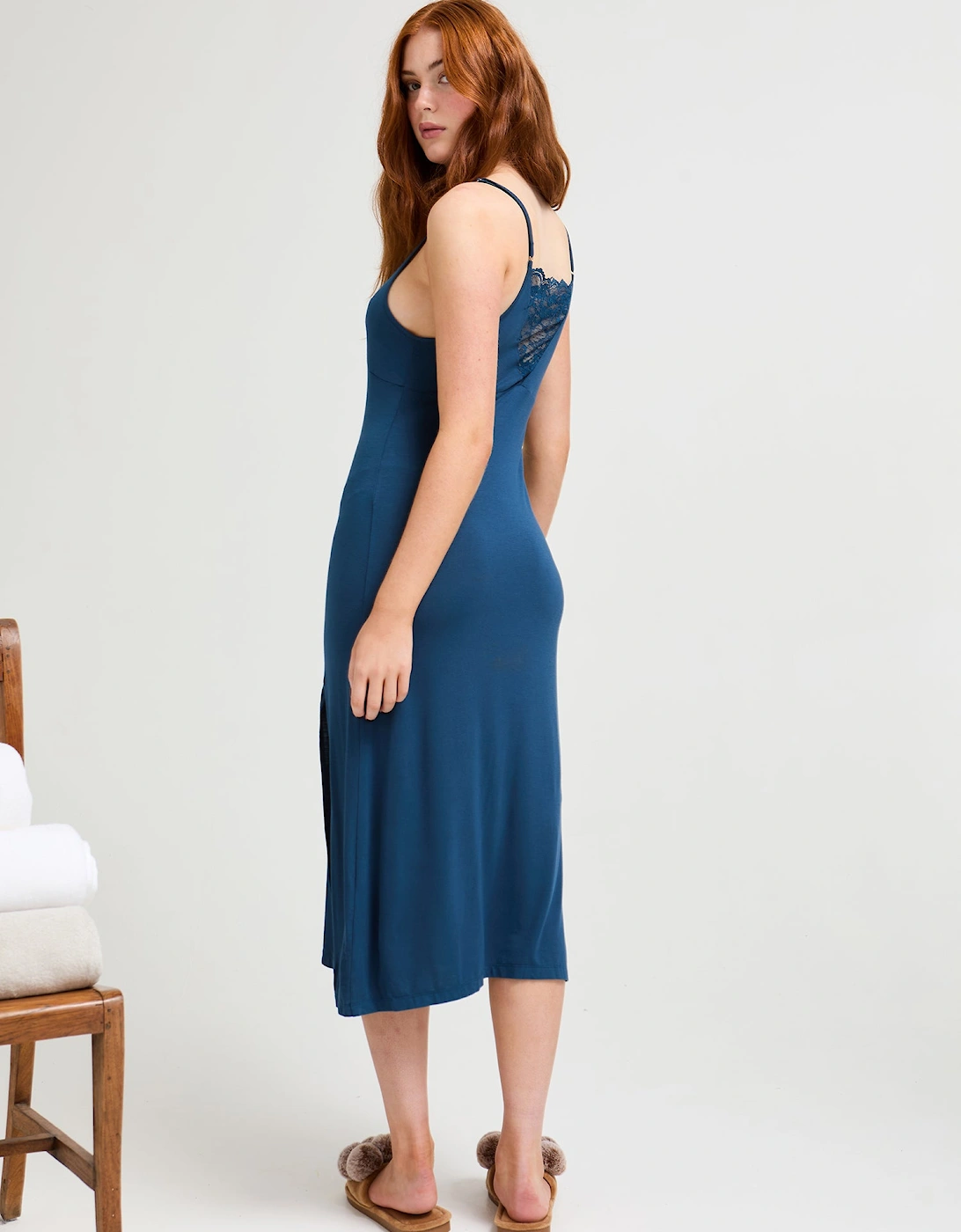 Bamboo Lace Midaxi Chemise in Teal