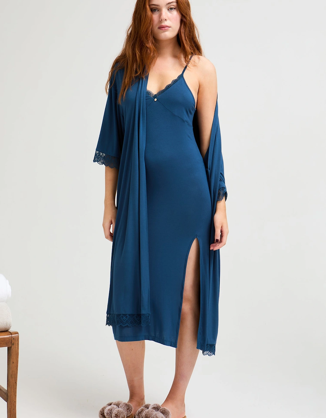 Bamboo Lace Midaxi Chemise in Teal