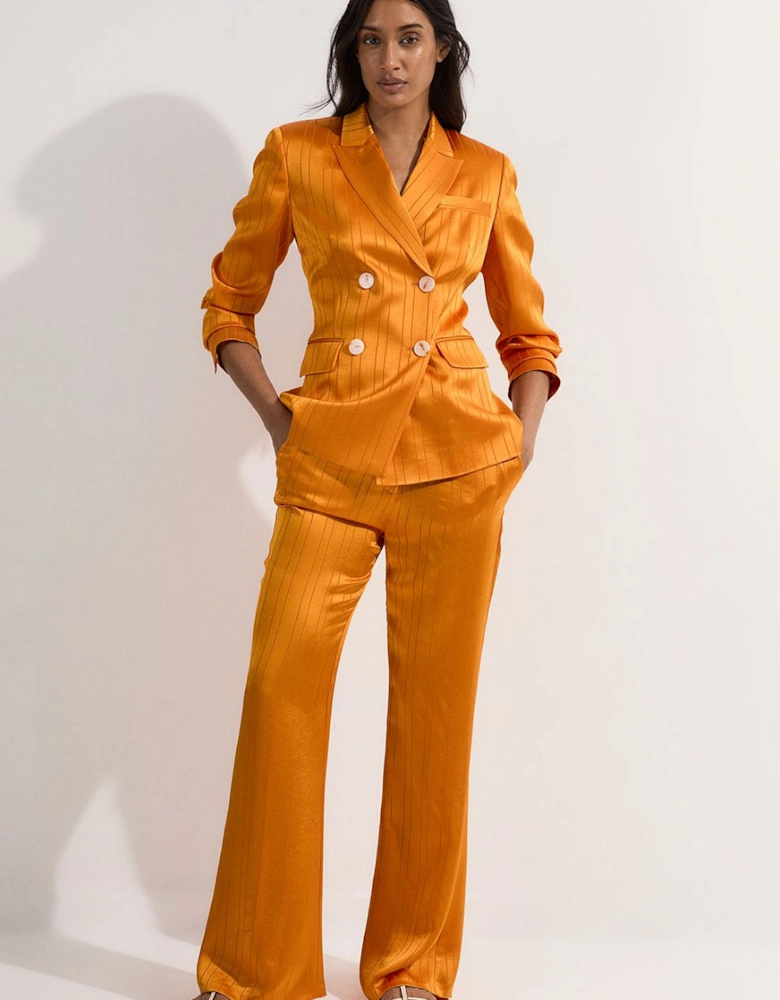 Petite Premium Satin Pinstripe Tailored Straight Leg Trouser