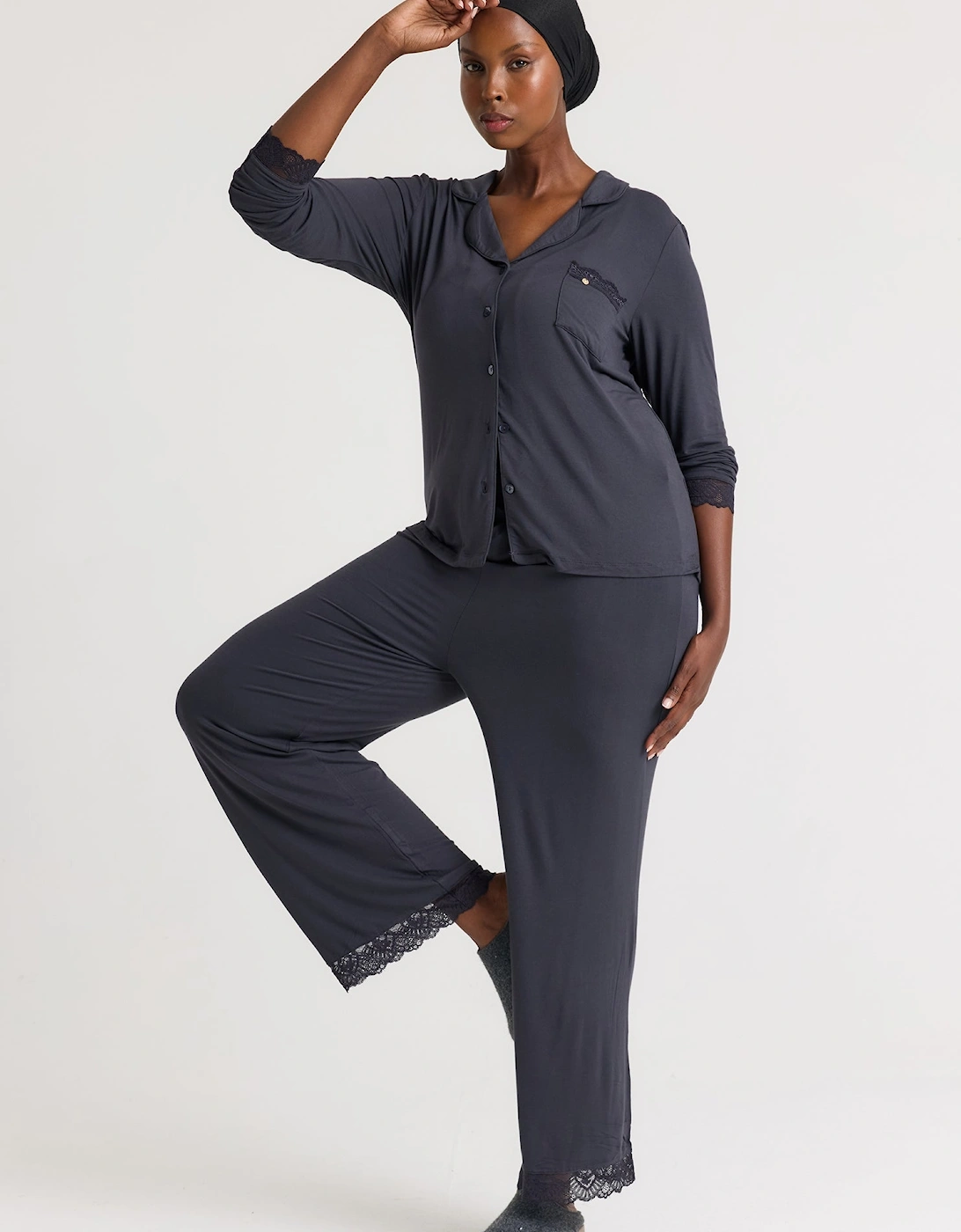 Bamboo Lace Pyjama Set in Raven, 6 of 5