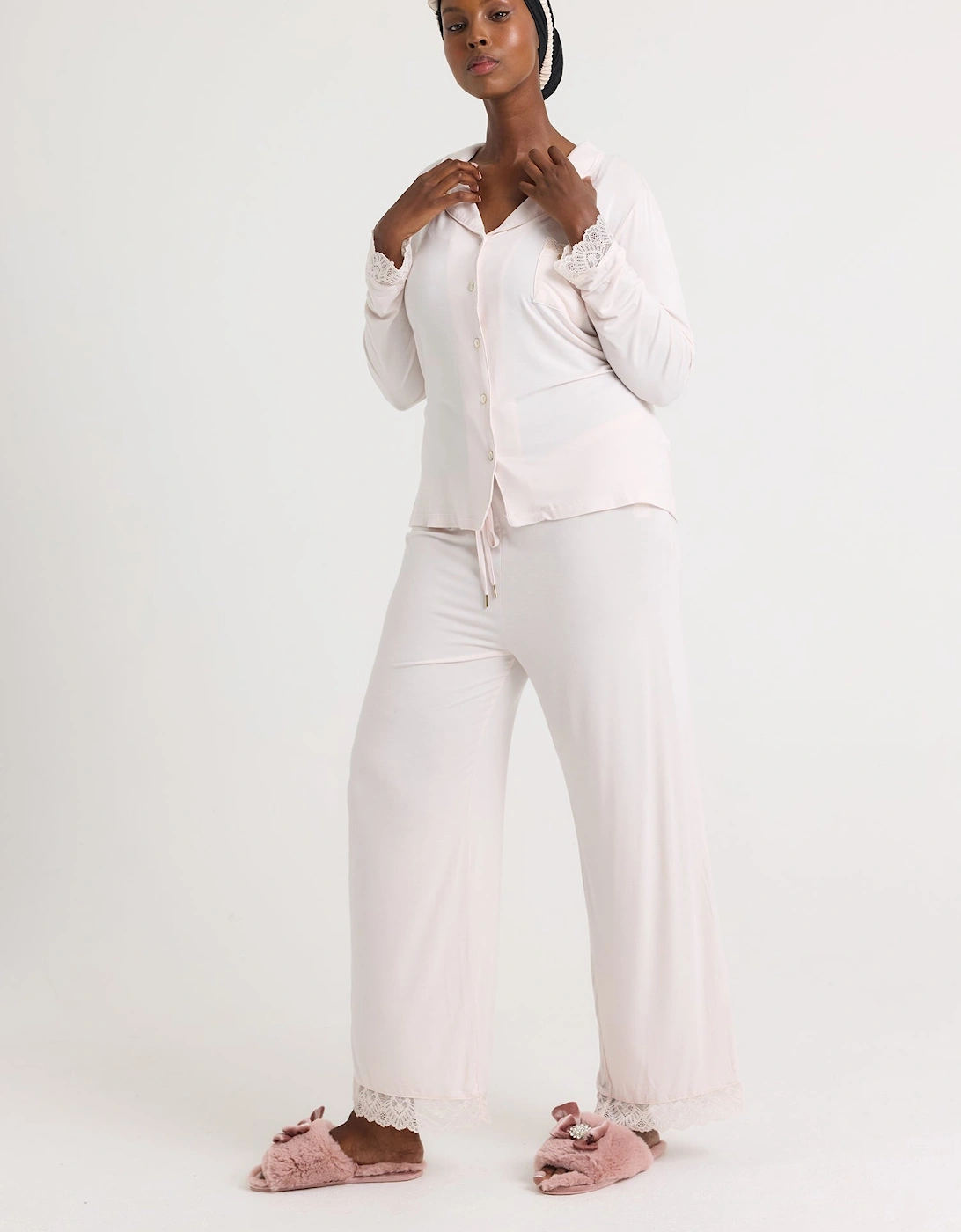 Bamboo Lace Pyjama Set in Powder Puff, 7 of 6