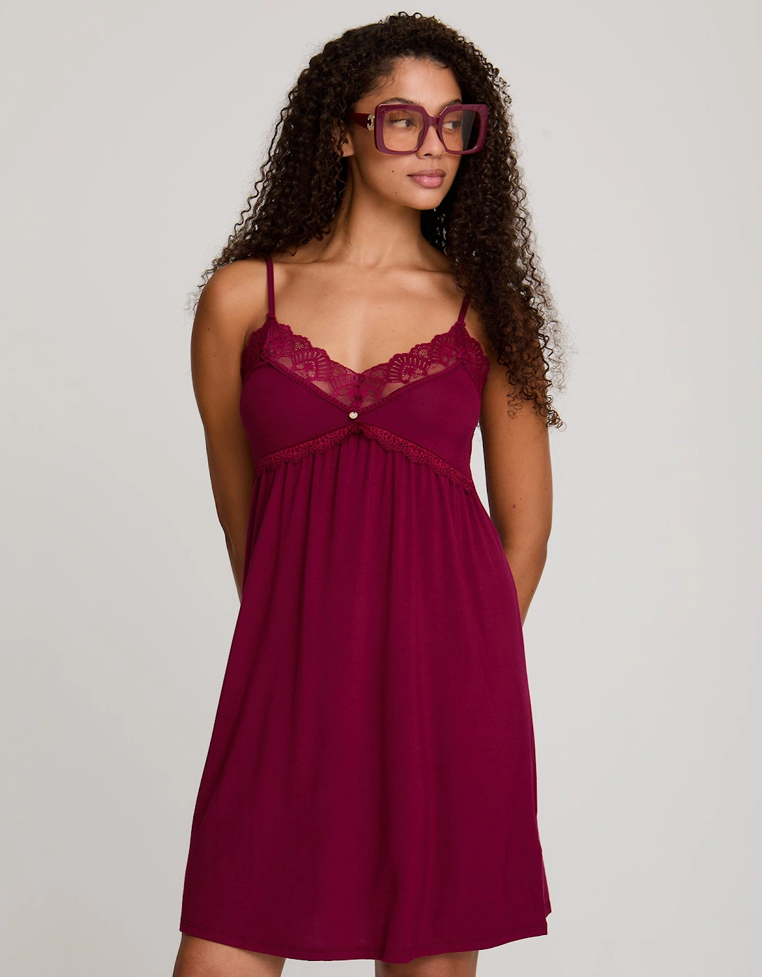 Bamboo Lace Chemise Nightdress in Bordeaux