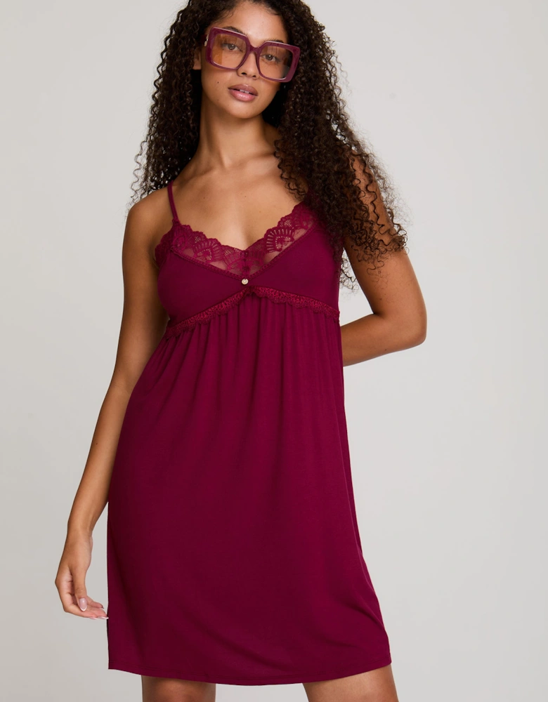 Bamboo Lace Chemise Nightdress in Bordeaux