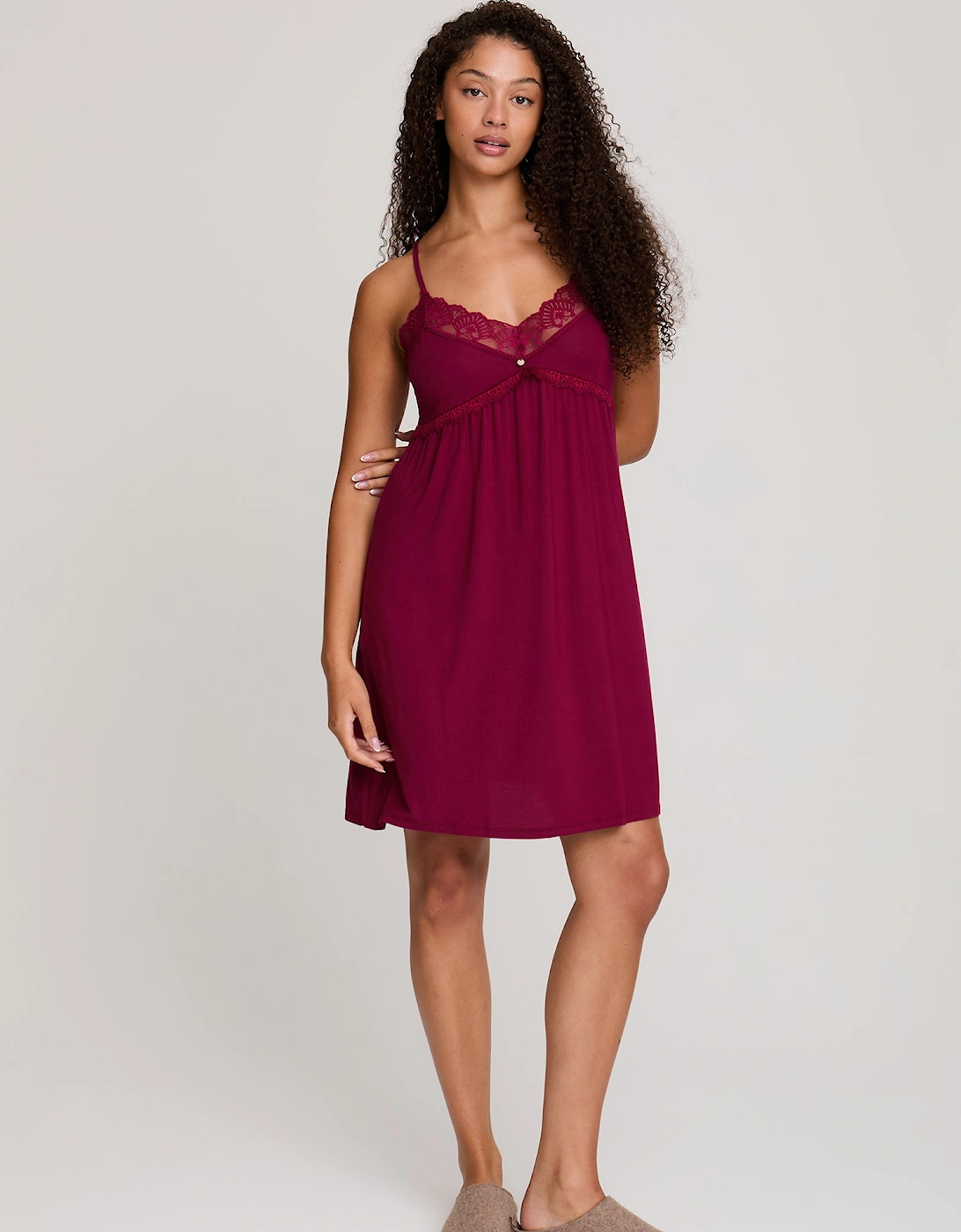 Bamboo Lace Chemise Nightdress in Bordeaux, 8 of 7