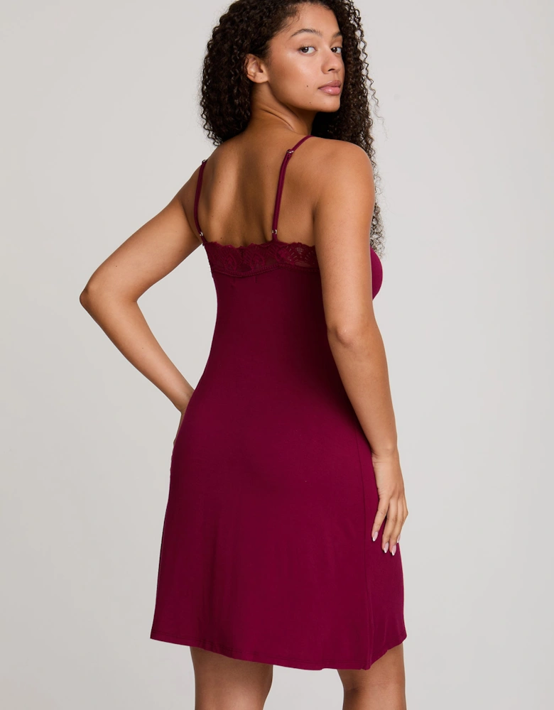 Bamboo Lace Chemise Nightdress in Bordeaux