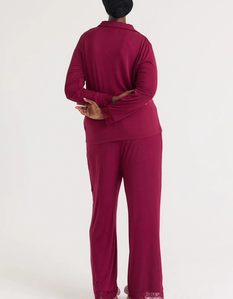 Bamboo Lace Pyjama Set in Bordeaux