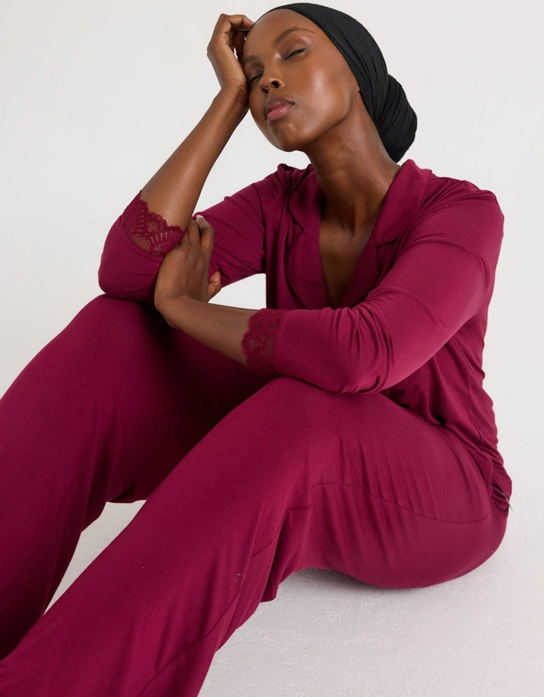 Bamboo Lace Pyjama Set in Bordeaux