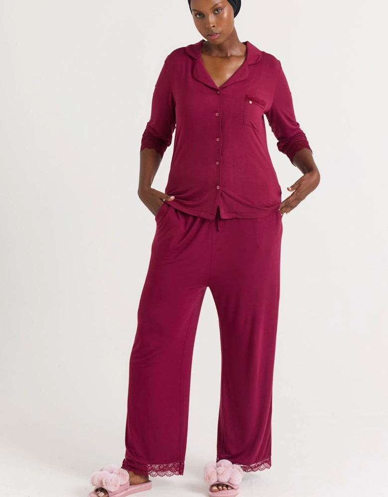 Bamboo Lace Pyjama Set in Bordeaux