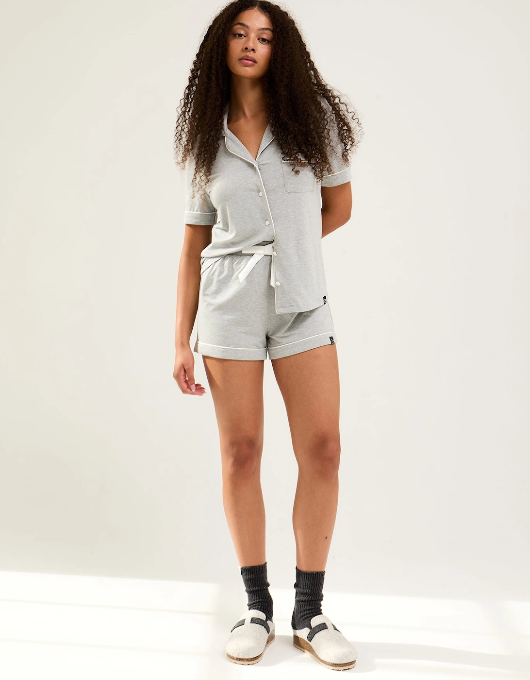 Bamboo Shirt Short Set in Grey Marl, 5 of 4