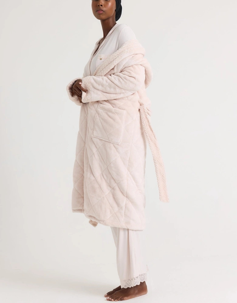 Quilted Velour Dressing Gown in Powder Puff