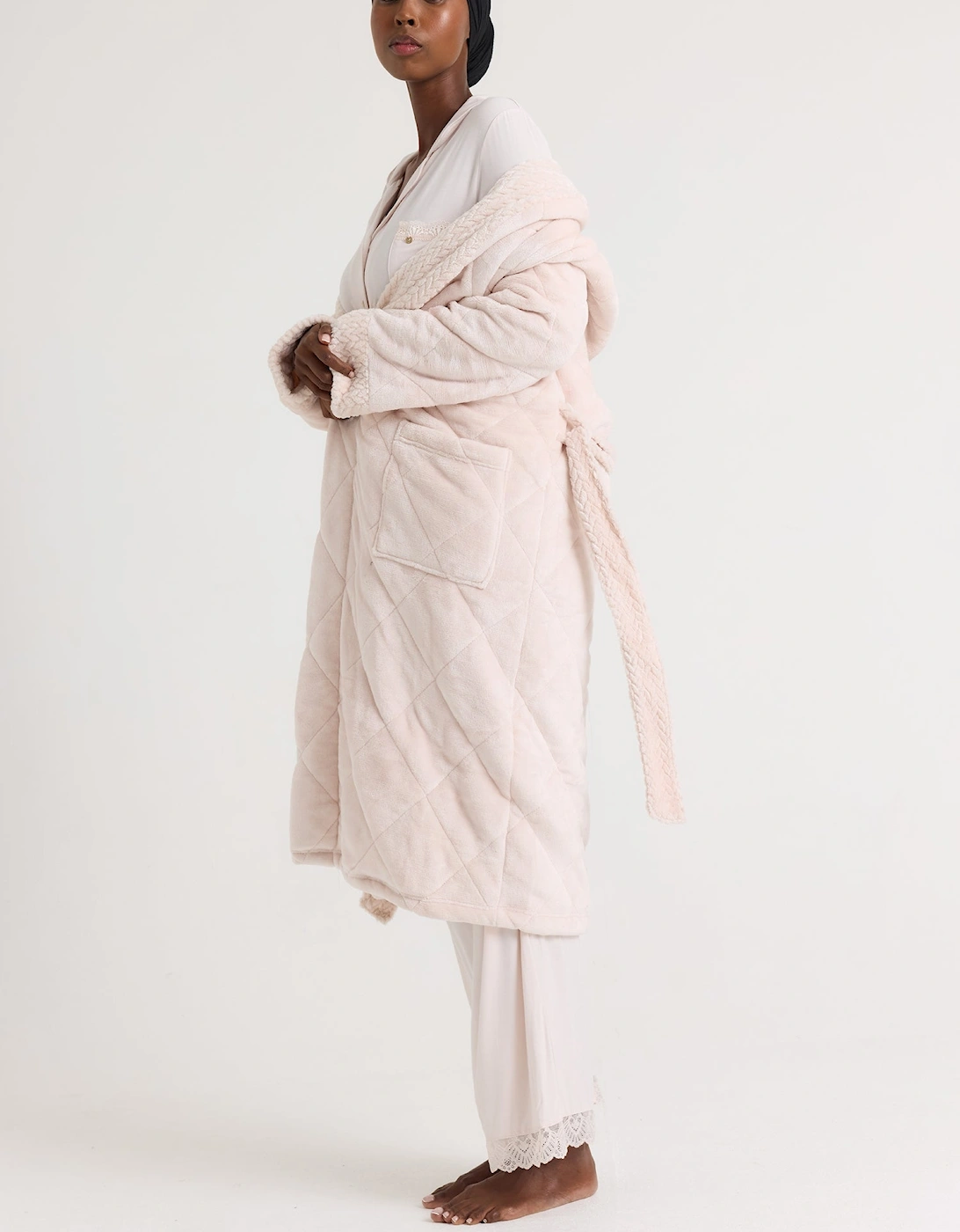 Quilted Velour Dressing Gown in Powder Puff