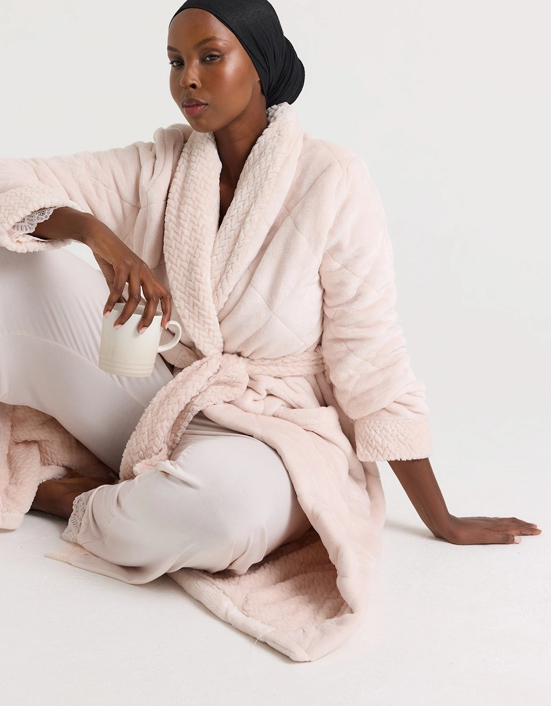 Quilted Velour Dressing Gown in Powder Puff, 7 of 6