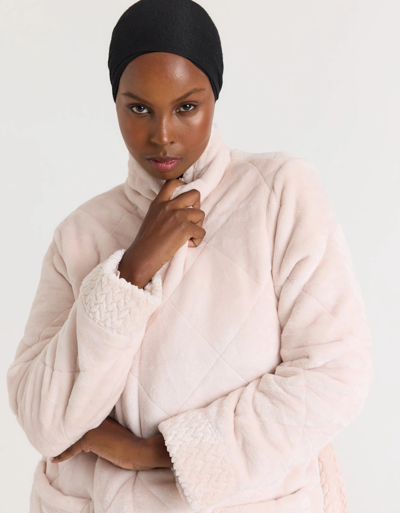 Quilted Velour Dressing Gown in Powder Puff