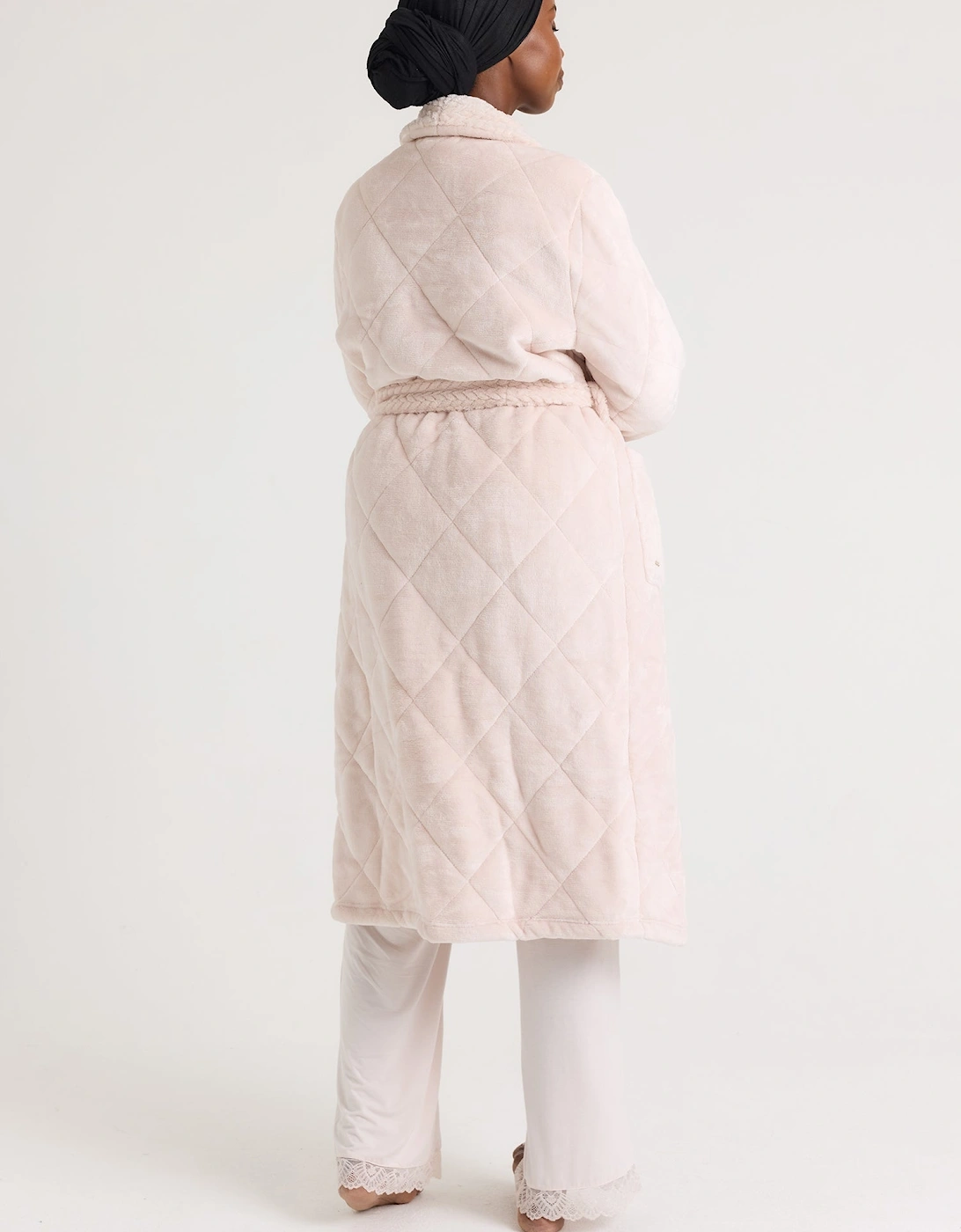 Quilted Velour Dressing Gown in Powder Puff