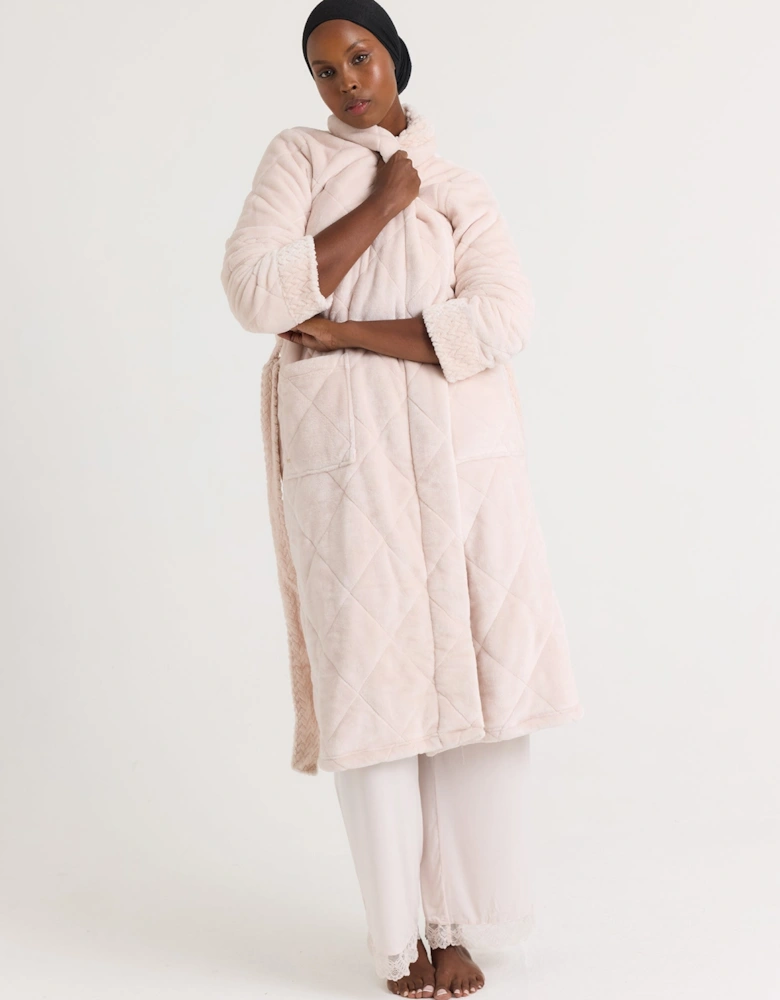 Quilted Velour Dressing Gown in Powder Puff