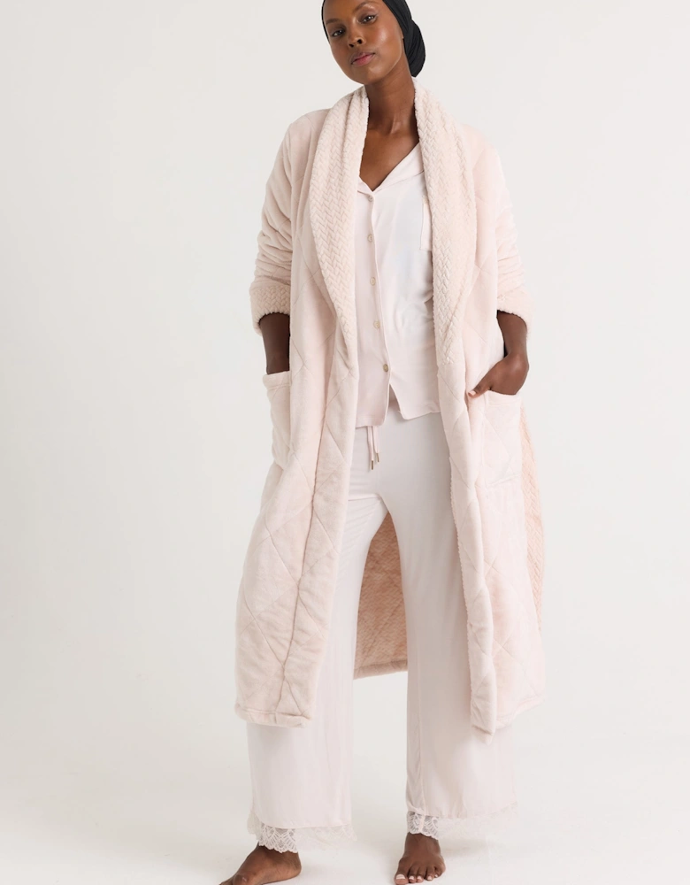 Quilted Velour Dressing Gown in Powder Puff