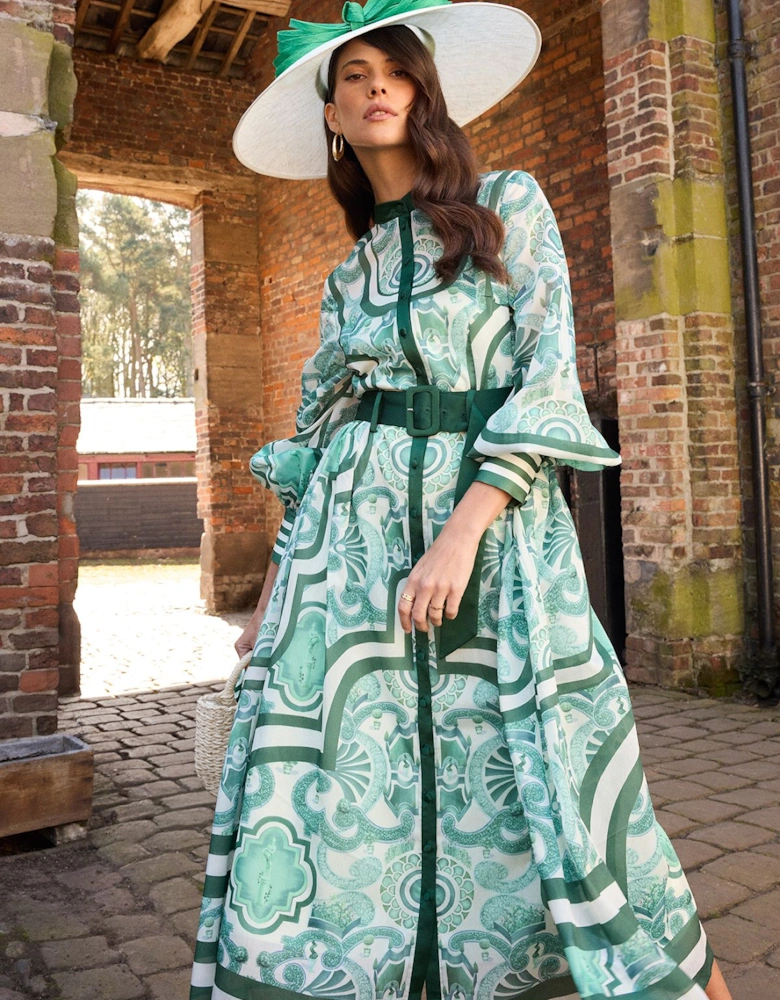 Lisa Tan Organza Belted Shirt Dress