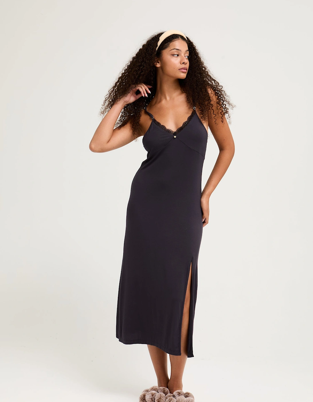 Bamboo Lace Midaxi Chemise in Raven, 6 of 5